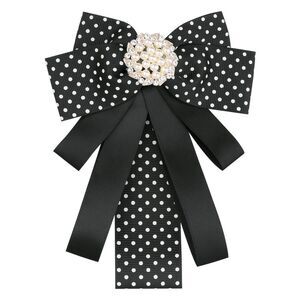Polka Dots Bow Ties Ribbon Shirt Collar Decoration Brooch Pin Black